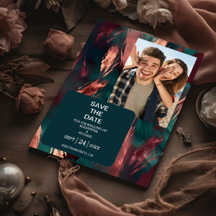 Reserve A Data casamento rosa poeirento e verde-escuro abstrato d