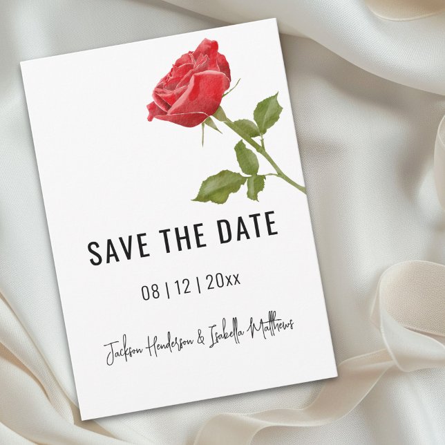 Reserve A Data Casamento Rosa Vermelha Romântica Salve a Data (Romantic simple watercolor red rose wedding save the date Card elegant modern script)