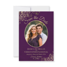 Casamento Roxo Ameixa Foto Oval Ondas Douradas Ele