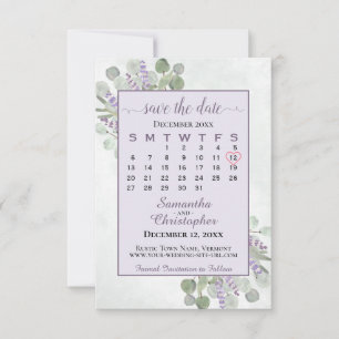 Reserve A Data Casamento Roxo do Calendário de Lavandas Eucalyptu