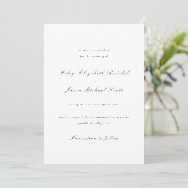 Reserve A Data Casamento Roxo Elegante Limpo (Em pé/Frente)