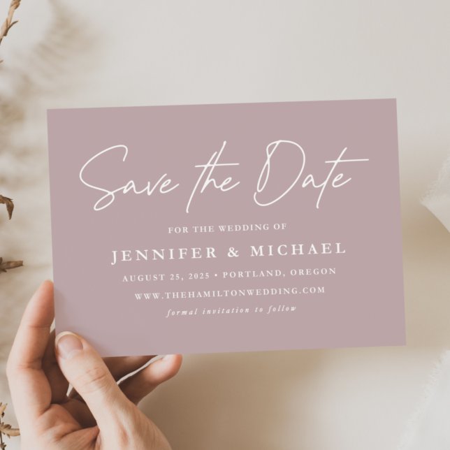 Reserve A Data Casamento Roxo Empoeirado Letra Informal (Criador carregado)