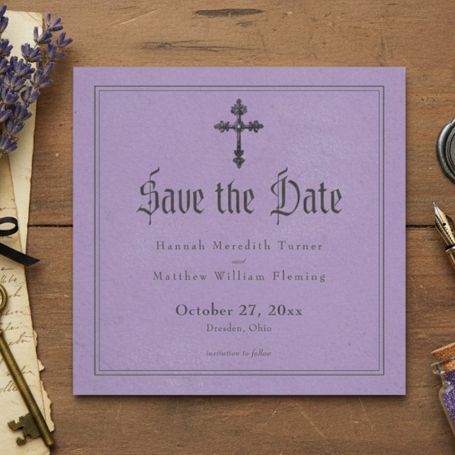 Reserve A Data Casamento Roxo Preto Gótico Vintage (Criador carregado)