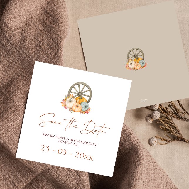Reserve A Data Casamento Russo De Outono Da Roda De Vagão Salvar  (Rustic Autumn Fall Harvest Pumpkins Wedding Save The Date)