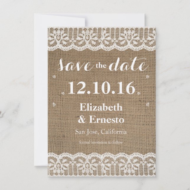 Reserve A Data Casamento Russo de Raça Burlap Salve as Datas 4.5x (Frente)