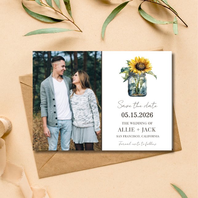 Reserve A Data Casamento Russo de Sunflower Elegant (Sunflower Elegant Photo Country Rustic Wedding Save The Date)