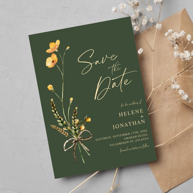 Reserve A Data Casamento Russo Moderno de Flor Selvagem Elegante (Elegant Wildflower Modern Rustic Wedding Save The Date)
