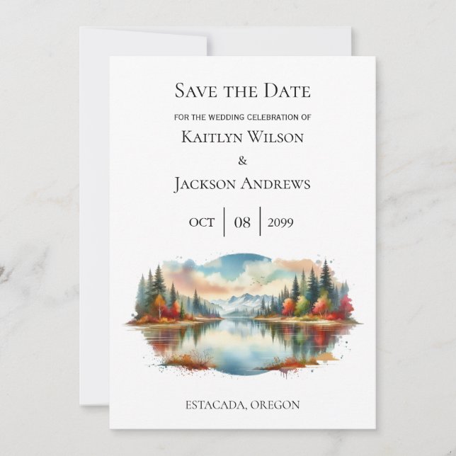 Reserve A Data Casamento Rustic Autumn Lakeside Forest (Frente)
