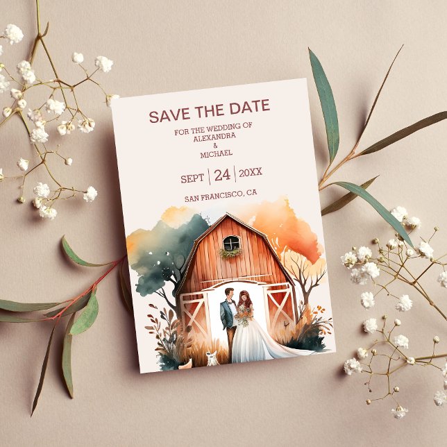 Reserve A Data Casamento Rustic Barn Watercolor (Criador carregado)