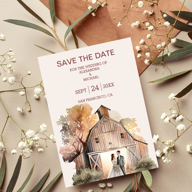 Reserve A Data Casamento Rustic Barn Watercolor (Criador carregado)