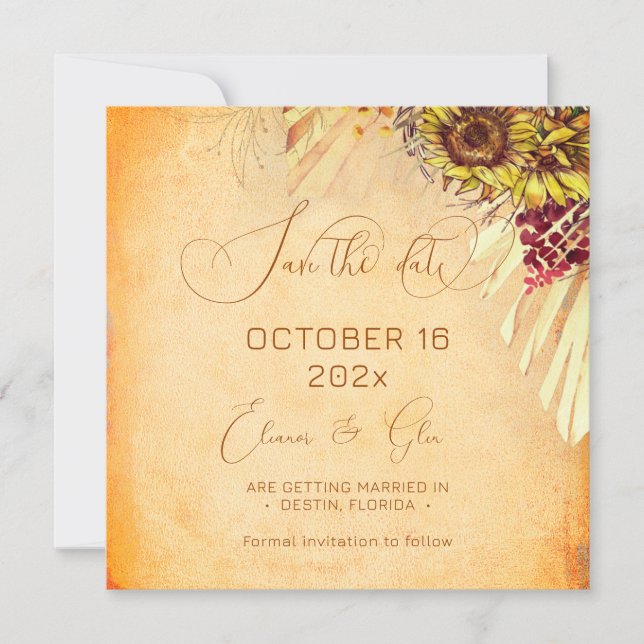 Reserve A Data Casamento Rustic Bohemian Sunflower (Frente)