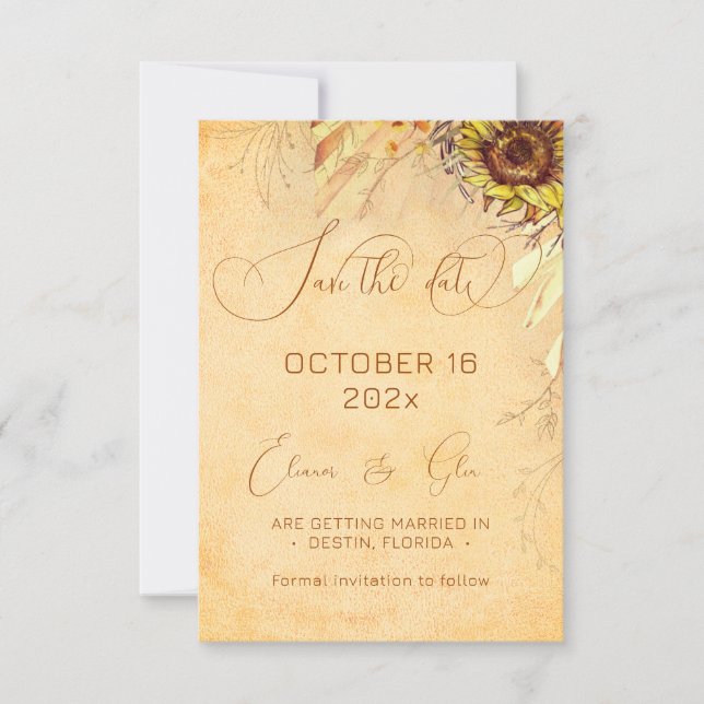 Reserve A Data Casamento Rustic Bohemian Sunflower (Frente)