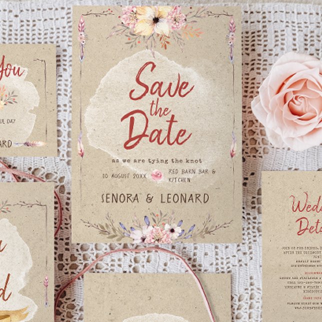 Reserve A Data Casamento Rustic Boho Floral Kraft (Criador carregado)