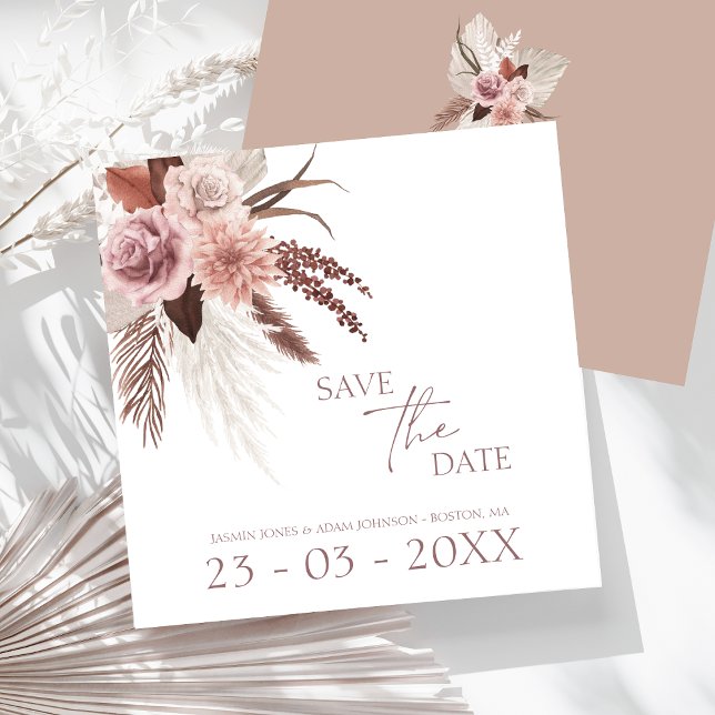 Reserve A Data Casamento Rustic Boho Pampas Grass Terracotta (Boho Dusty Pink Dried Flowers Pampas Grass Wedding Save The Date)