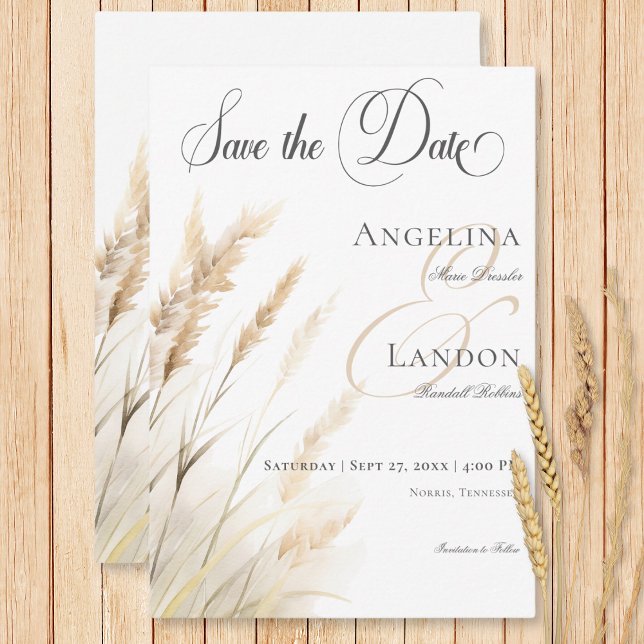 Reserve A Data Casamento Rustic Boho Seco Tan Grass (Rustic Boho Dried Tan Grass Wedding Save The Date Card)