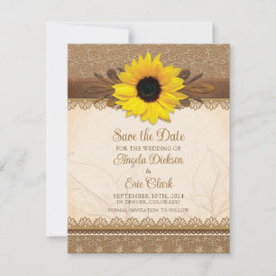 Reserve A Data Casamento Rustic Burlap Lace Wood Sunflower