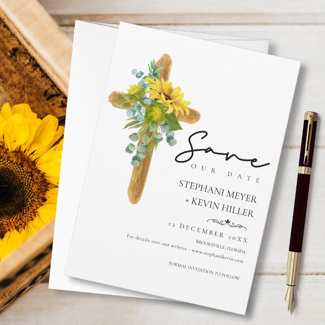 Reserve A Data Casamento Rustic Chic Boho Sunflower Cross (Criador carregado)