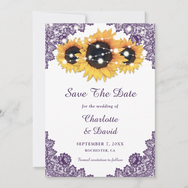 Reserve A Data Casamento Rustic Chic Purple Sunflower (Frente)