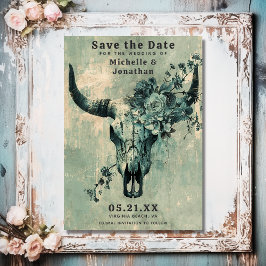 Reserve A Data Casamento Rustic Cow Skull Floral Boho Western