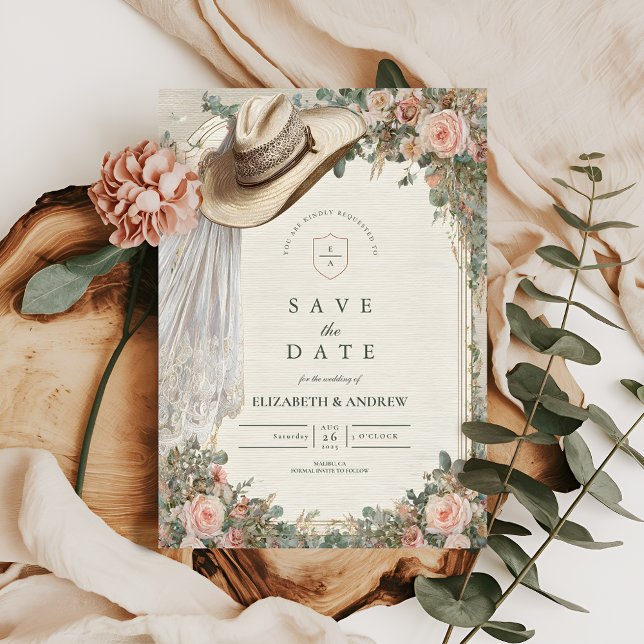 Reserve A Data Casamento Rustic Cowgirl Hat Lace (Criador carregado)