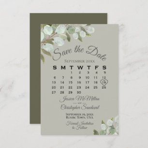 Reserve A Data Casamento Rustic Eucalyptus Greenery Calendar Sage