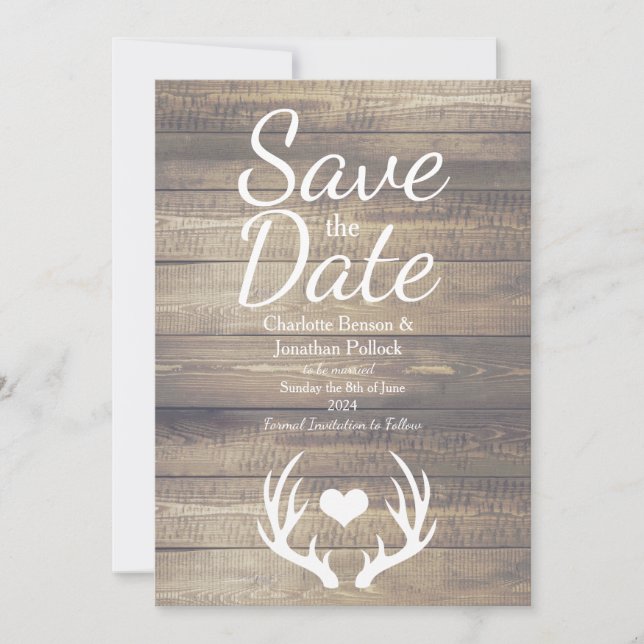 Reserve A Data Casamento Rustic Farmhouse Deer Antlers (Frente)