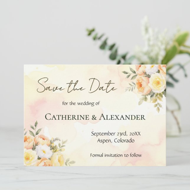 Reserve A Data Casamento Rustic Floral Bonito Watercolor (Em pé/Frente)