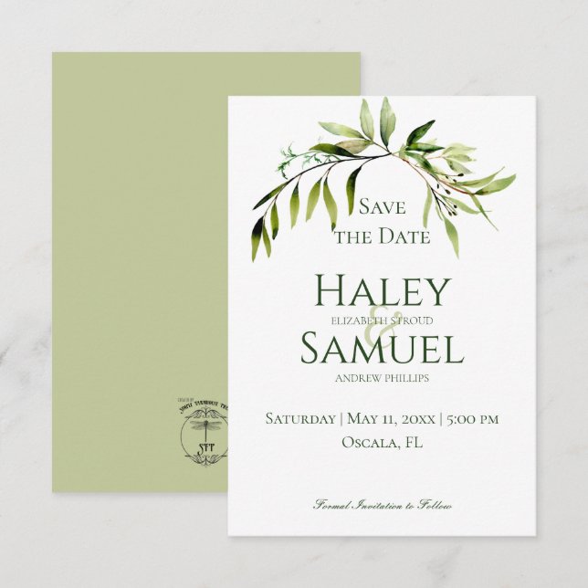 Reserve A Data Casamento Rustic Greenery Bough (Frente/Verso)