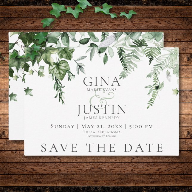 Reserve A Data Casamento Rustic Ivy & Sage Greenery (Rustic Ivy & Sage Greenery Wedding Save The Date)