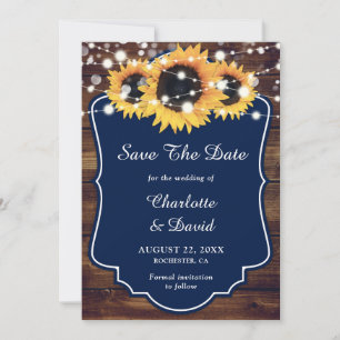 Reserve A Data Casamento Rustic Marinho Blue Sunflower