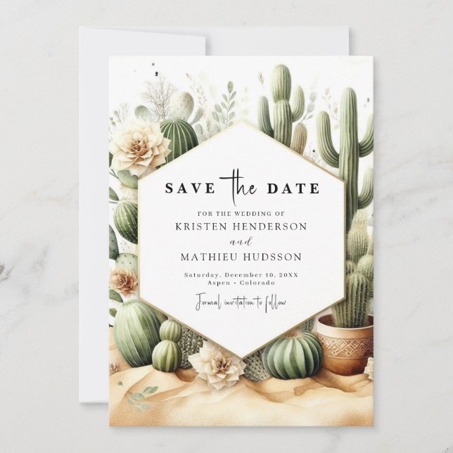 Reserve A Data Casamento Rustic Modern Cactus (Frente)
