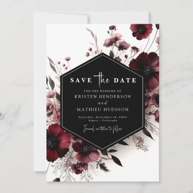 Reserve A Data Casamento Rustic Na moda Burgundy (Frente)