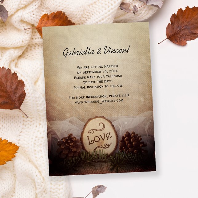 Reserve A Data Casamento Rustic Pines Woodland Salve a Data (Criador carregado)
