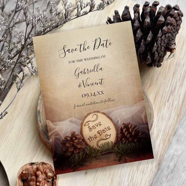 Reserve A Data Casamento Rustic Pines Woodland Salve a Data (Criador carregado)