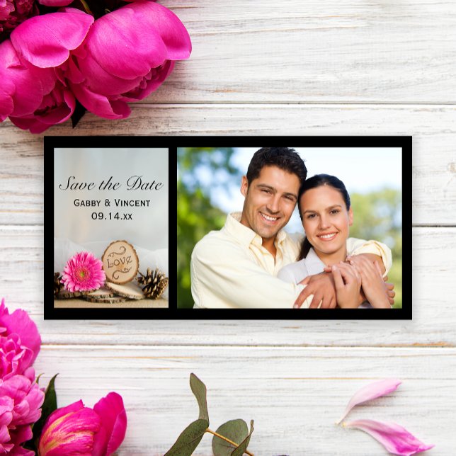 Reserve A Data Casamento Rustic Pink Daisy Woodland Salve a Data (Criador carregado)
