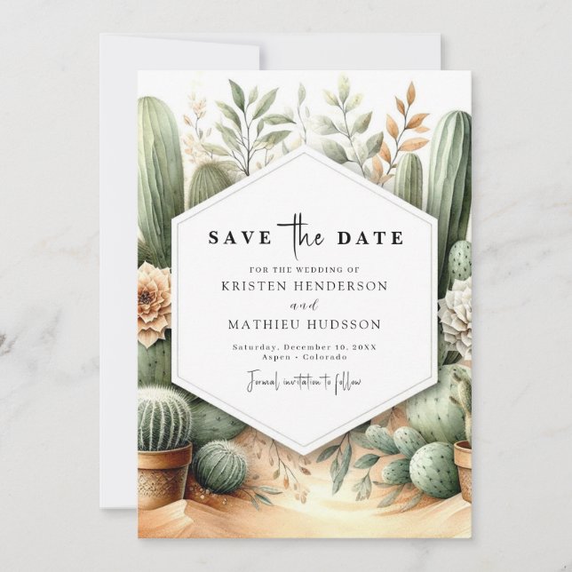 Reserve A Data Casamento Rustic Southern Cactus (Frente)
