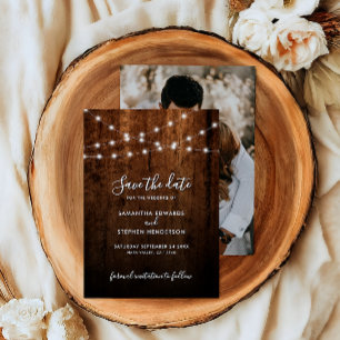 Reserve A Data Casamento Rustic String Lights & Wood Photo