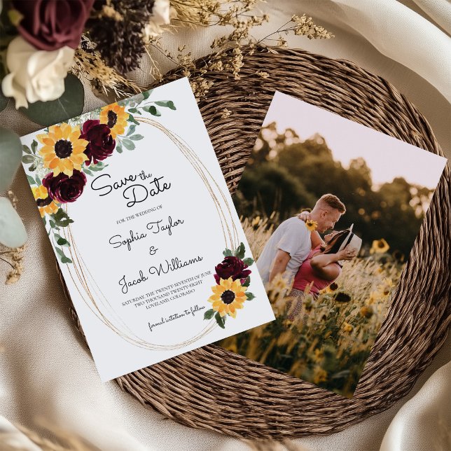 Reserve A Data Casamento Rustic Sunflower e Rosas (Criador carregado)