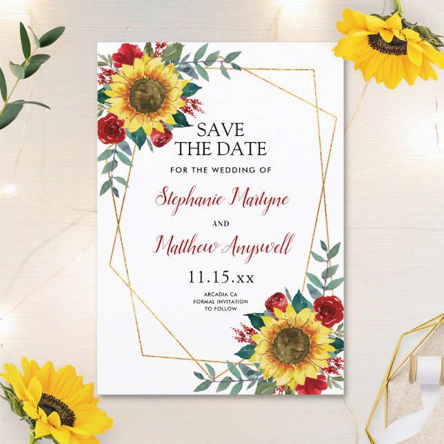 Reserve A Data Casamento Rustic Sunflower Red Floral Modern (Criador carregado)