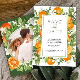Reserve A Data Casamento Rustic Tangerine Citrus Orange Foto