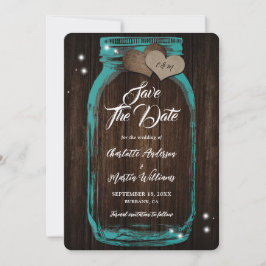 Reserve A Data Casamento Rustic Teal Mason Jar Wood