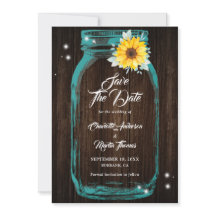 Casamento Rustic Teal Mason Jar Wood Sunflower