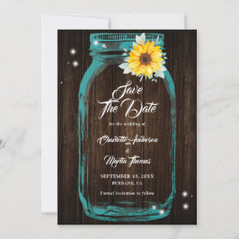 Reserve A Data Casamento Rustic Teal Mason Jar Wood Sunflower