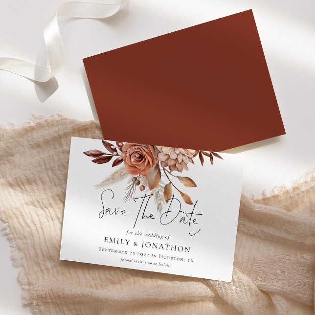 Reserve A Data Casamento Rustic Terracotta Florals (Front and back view)