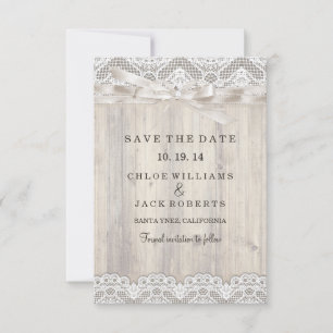 Reserve A Data Casamento Rustic Vintage Lace & Wood Salve A Data