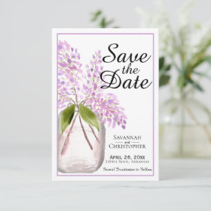 Reserve A Data Casamento Rustic Watercolor Jar of Lilac Flowers