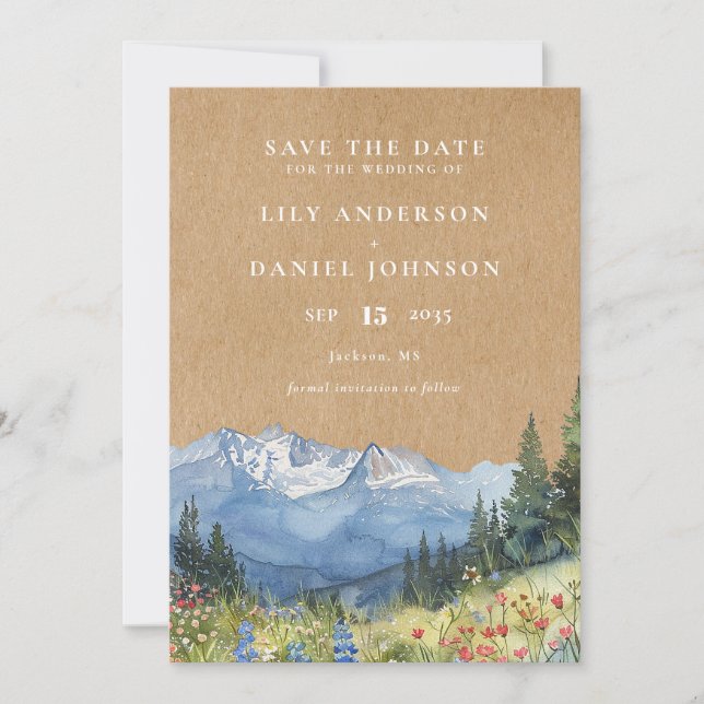Reserve A Data Casamento Rustic Watercolor Mountain (Frente)