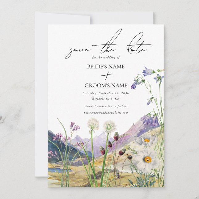 Reserve A Data Casamento Rustic Watercolor Wildflower Mountain (Frente)