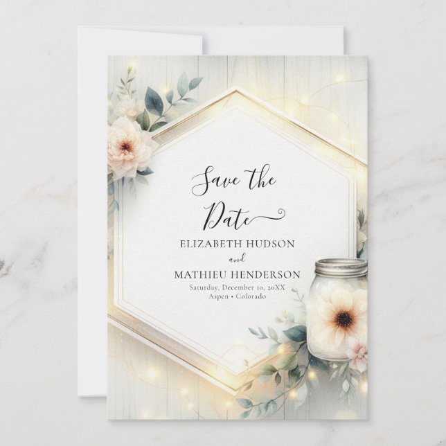 Reserve A Data Casamento Rustic Whimsical Mason Jar (Frente)