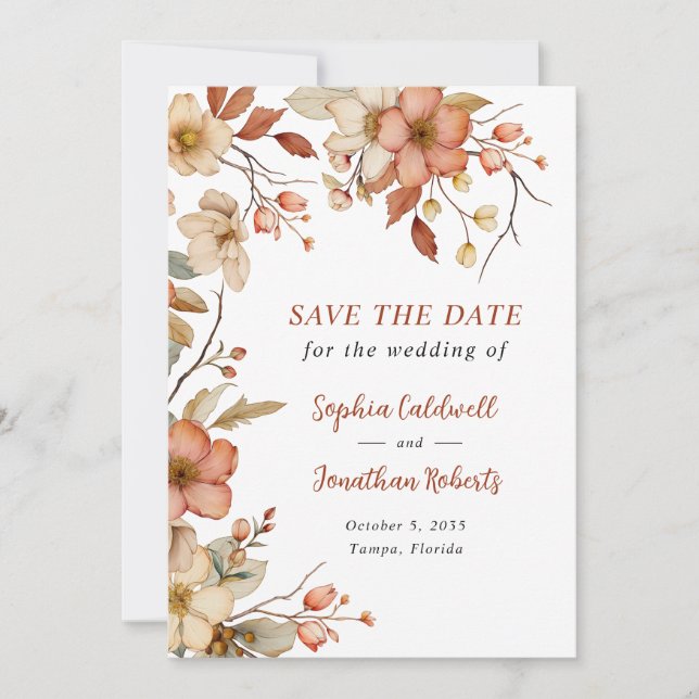 Reserve A Data Casamento Rustic Wildflower Autumn (Frente)